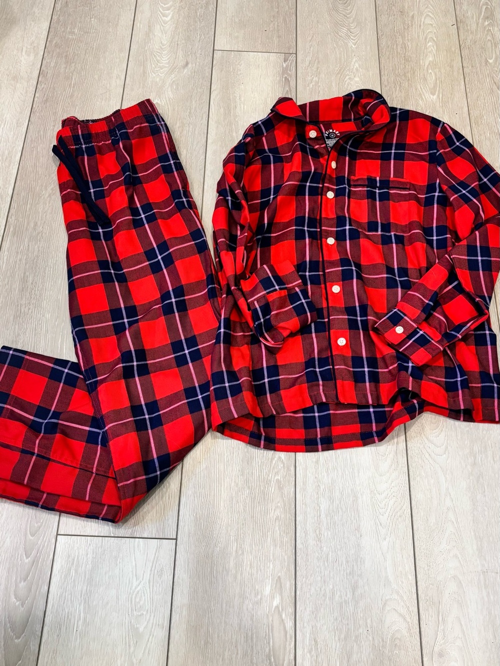 Primary Red and Navy Plaid Mens Medium Pajama Set